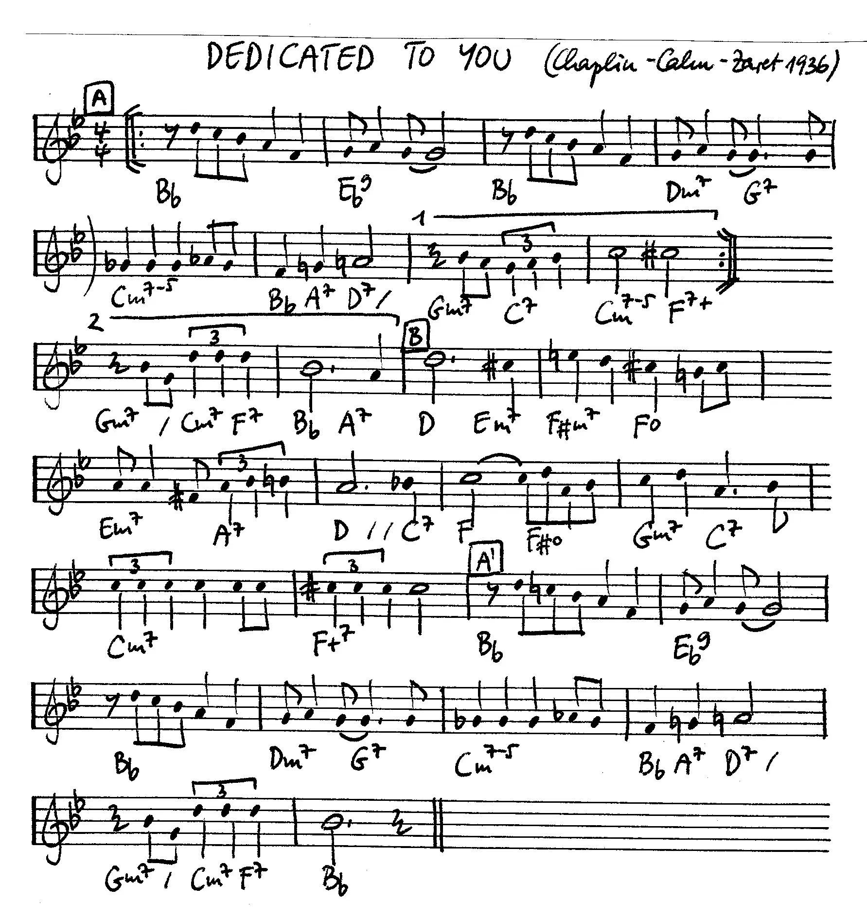 dedicated to you free jazz leadsheet - Courtesy of the Jungle Jazz Band